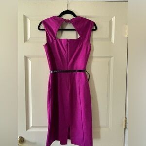 Fucsia cap sleeves lined size 4 dress with skinny black belt